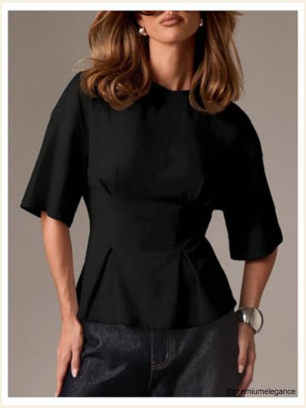 Cinched Waist Half Sleeve Crew Neck T-Shirt Peplum Top - Picture 3 of 6